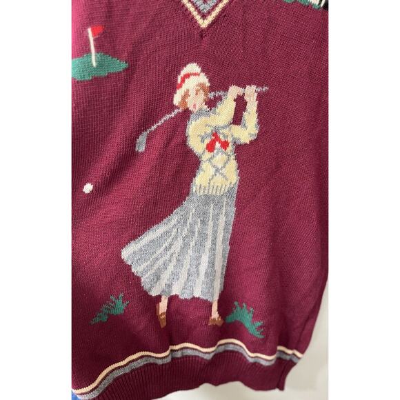 Vtg 1993 Susan Bristol Lady Golfer Cotton Ramie V-neck Sweater Size Medium Golf - Picture 5 of 7